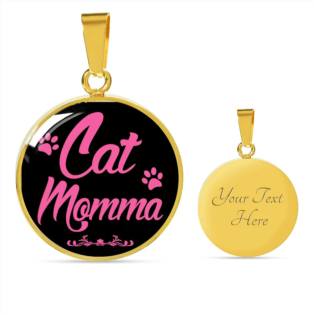 Cat Lover Necklace Cat Momma Personalized Engraved Gold Circle Necklace Custom